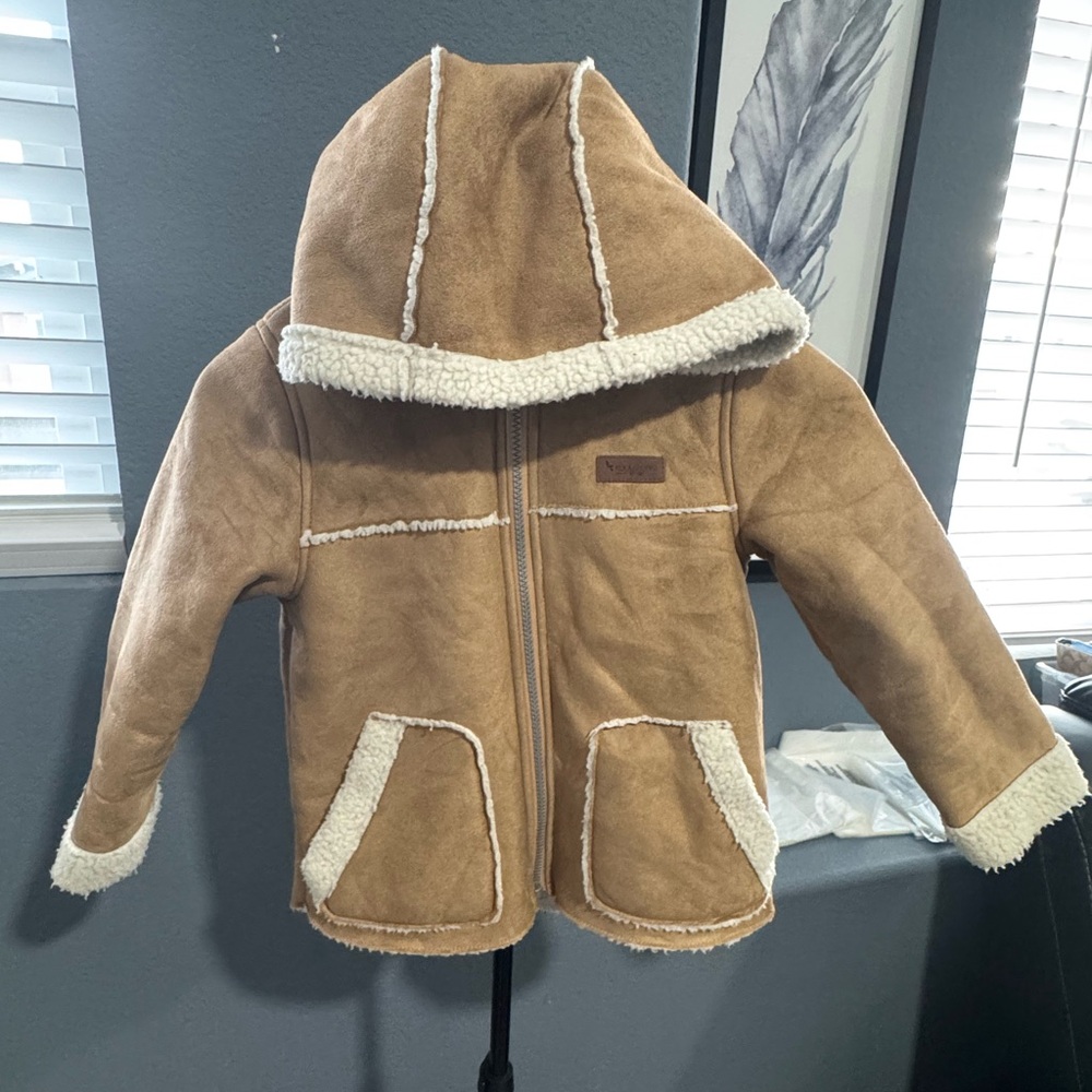 Koolaburra Tan Kids Puffer Jacket with Sherpa Trim